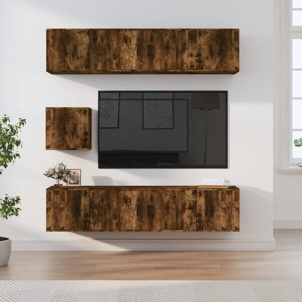 7-tlg. TV-Schrank-Set Räuchereiche Holzwerkstoff