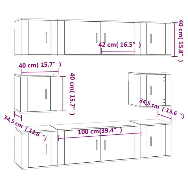8-tlg. TV-Schrank-Set Betongrau Holzwerkstoff