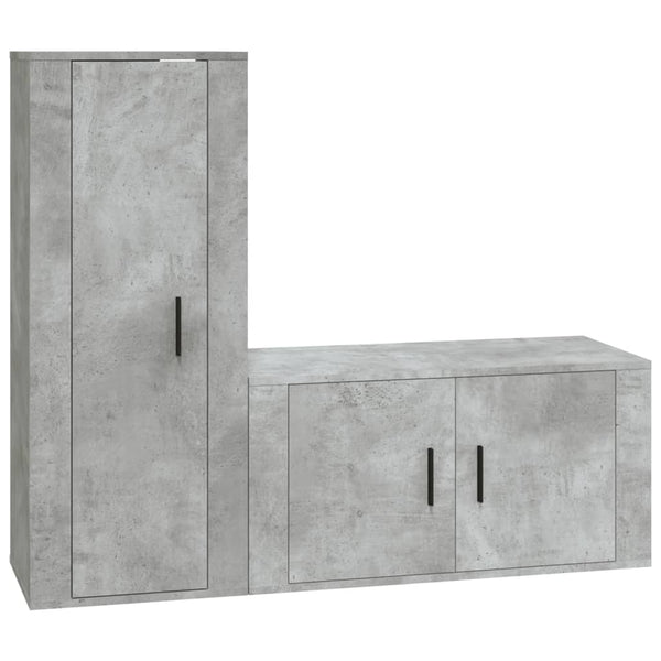 vidaXL Meuble TV, 2 pcs, gris béton, bois d'ingénierie