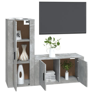 vidaXL Meuble TV, 2 pcs, gris béton, bois d'ingénierie