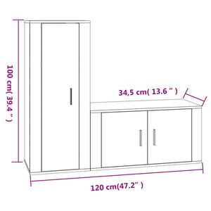 vidaXL Meuble TV, 2 pcs, gris béton, bois d'ingénierie