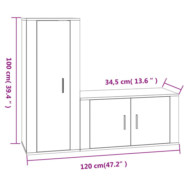 vidaXL Meuble TV, 2 pcs, gris béton, bois d'ingénierie
