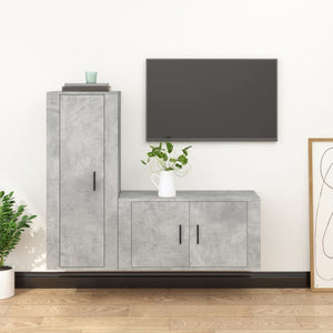 vidaXL Meuble TV, 2 pcs, gris béton, bois d'ingénierie