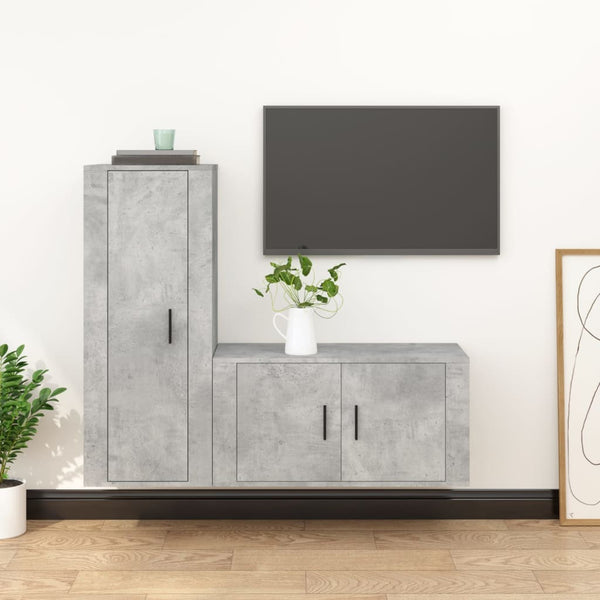 vidaXL Meuble TV, 2 pcs, gris béton, bois d'ingénierie
