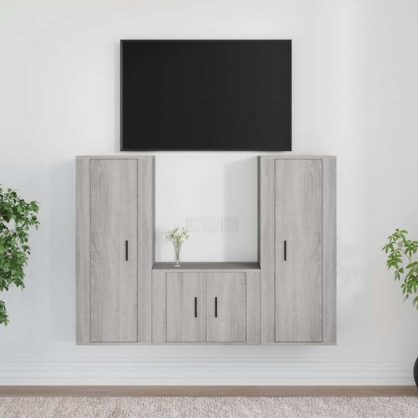 3-tlg. TV-Schrank-Set Grau Sonoma Holzwerkstoff