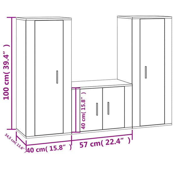 3-tlg TV-Schrank-Set Braun Eichen-Optik
