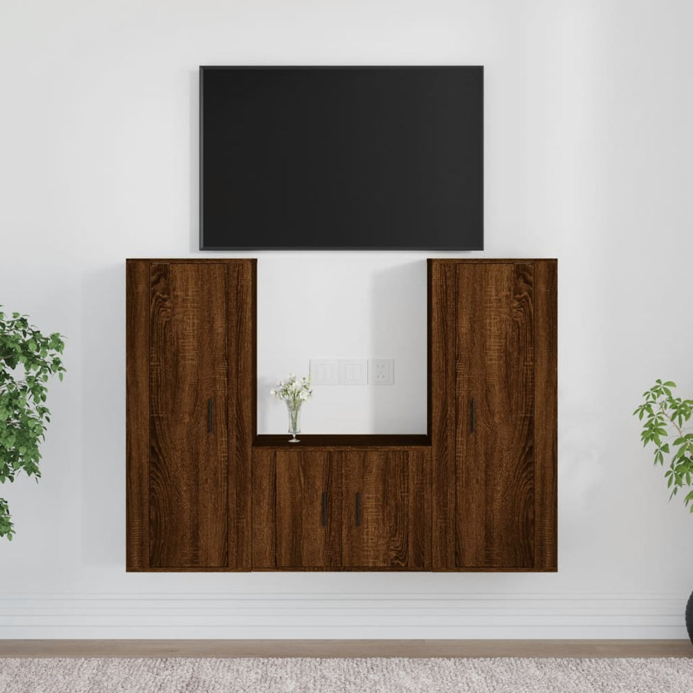 3-tlg TV-Schrank-Set Braun Eichen-Optik