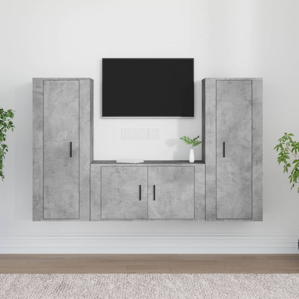 vidaXL Ensemble de 3 meubles TV gris béton en bois d'ingénierie