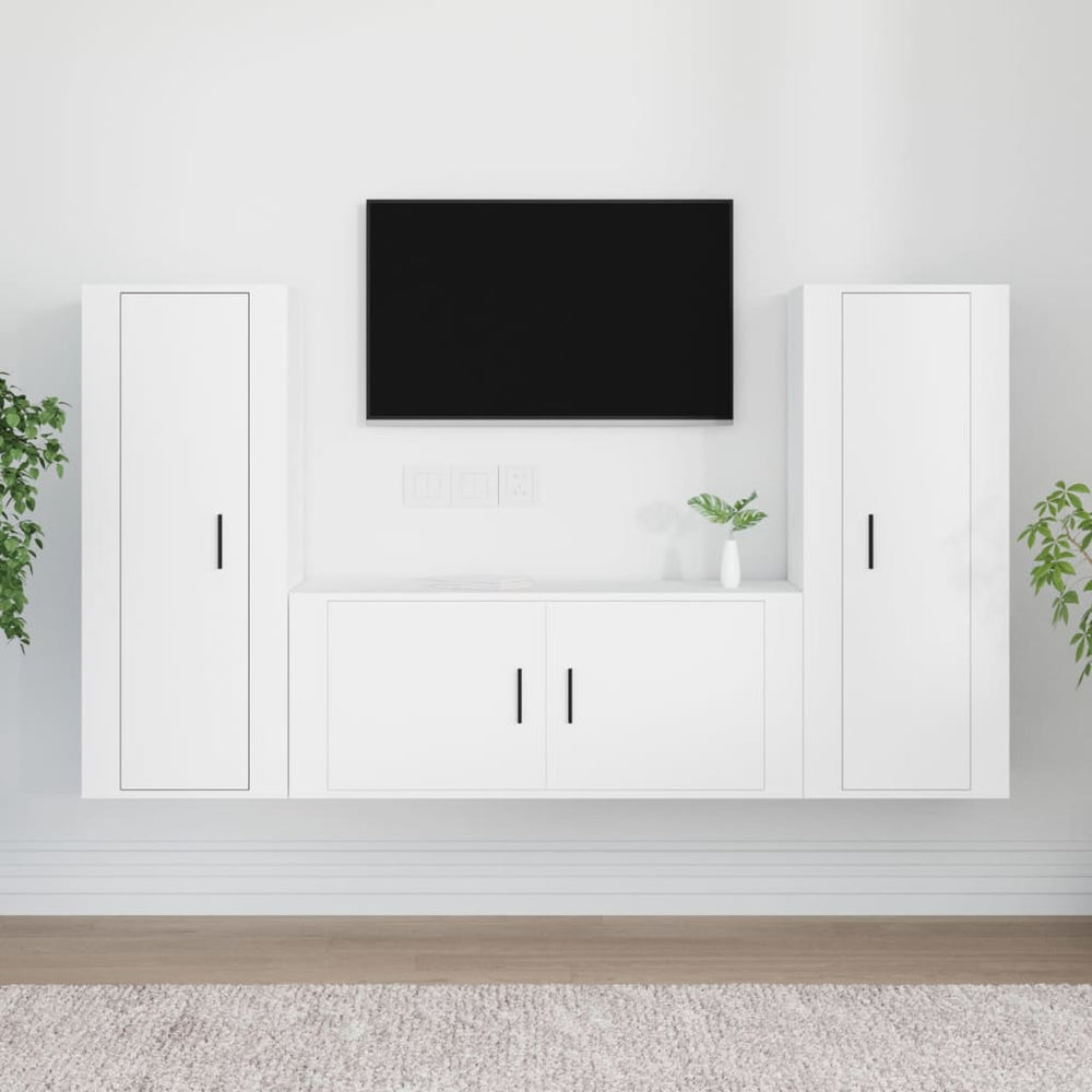 vidaXL Meuble TV 3 pièces Blanc Bois d'ingénierie