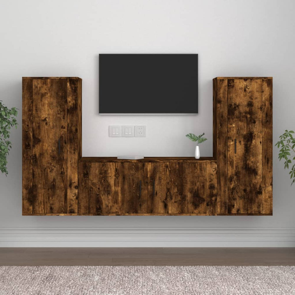 3-tlg. TV-Schrank-Set Räuchereiche Holzwerkstoff