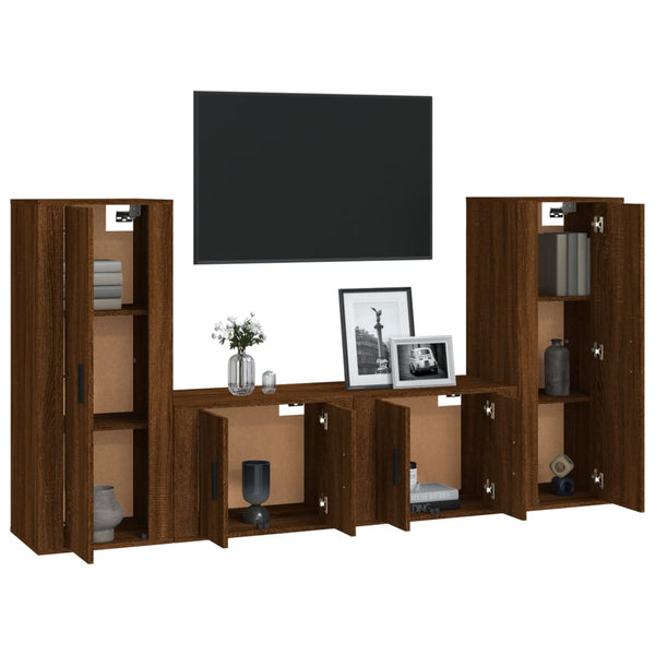 TV-Schrank-Set, 4-teilig, Braun Eiche