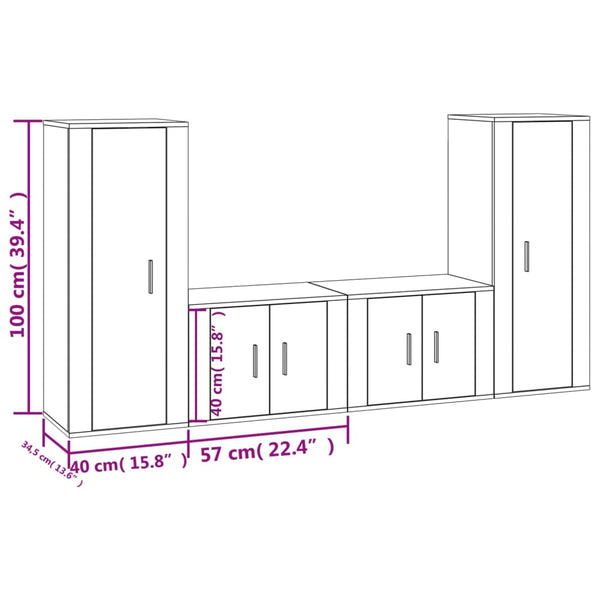 TV-Schrank-Set, 4-teilig, Braun Eiche