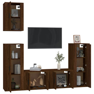 5-tlg. TV-Schrank-Set Braun Eiche Optik