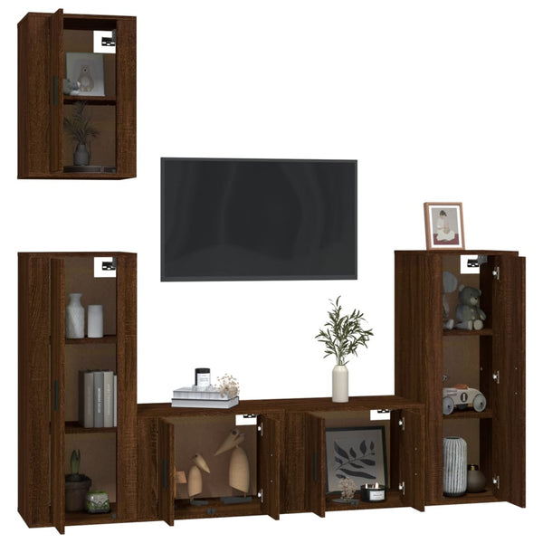 5-tlg. TV-Schrank-Set Braun Eiche Optik