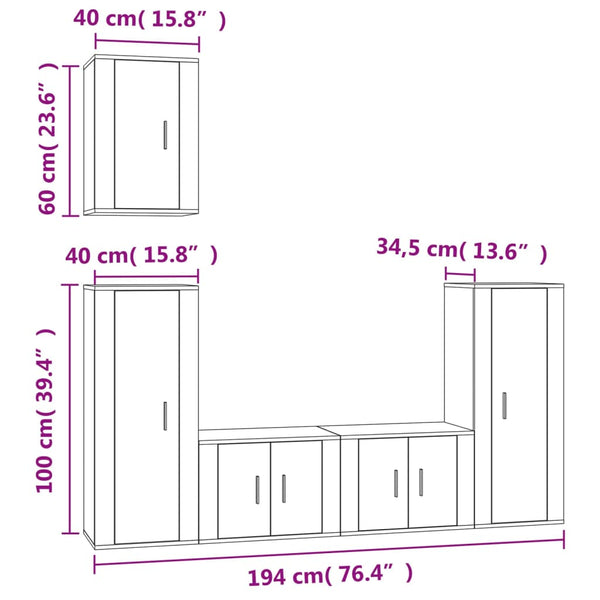5-tlg. TV-Schrank-Set Braun Eiche Optik