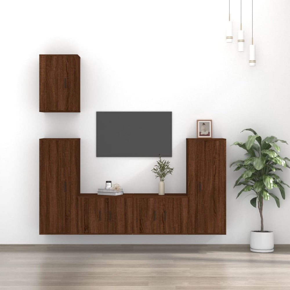 5-tlg. TV-Schrank-Set Braun Eiche Optik