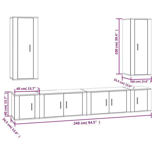 6-tlg. TV-Schrank-Set Betongrau Holzwerkstoff