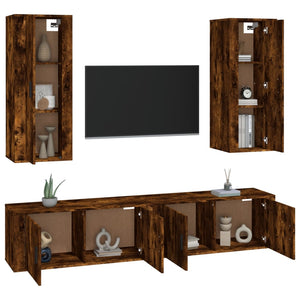 4-tlg. TV-Schrank-Set Räuchereiche Holzwerkstoff