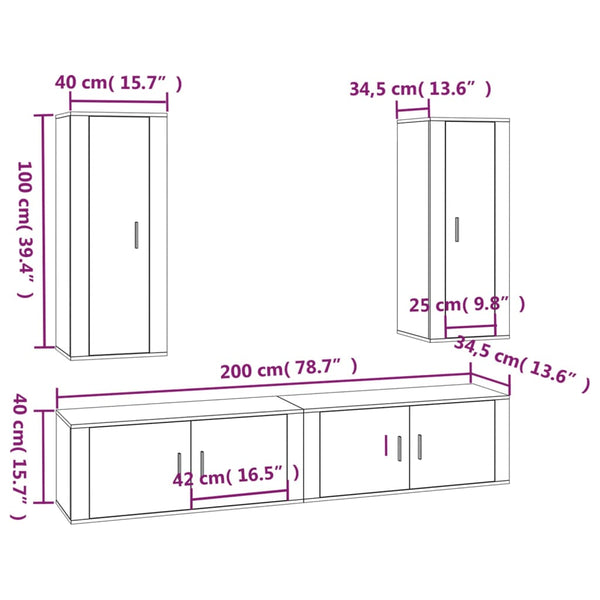 4-tlg. TV-Schrank-Set Räuchereiche Holzwerkstoff