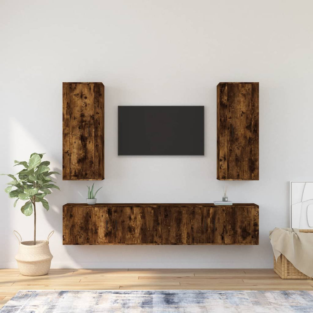 4-tlg. TV-Schrank-Set Räuchereiche Holzwerkstoff