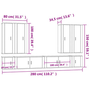 8-tlg. TV-Schrank-Set Räuchereiche Holzwerkstoff