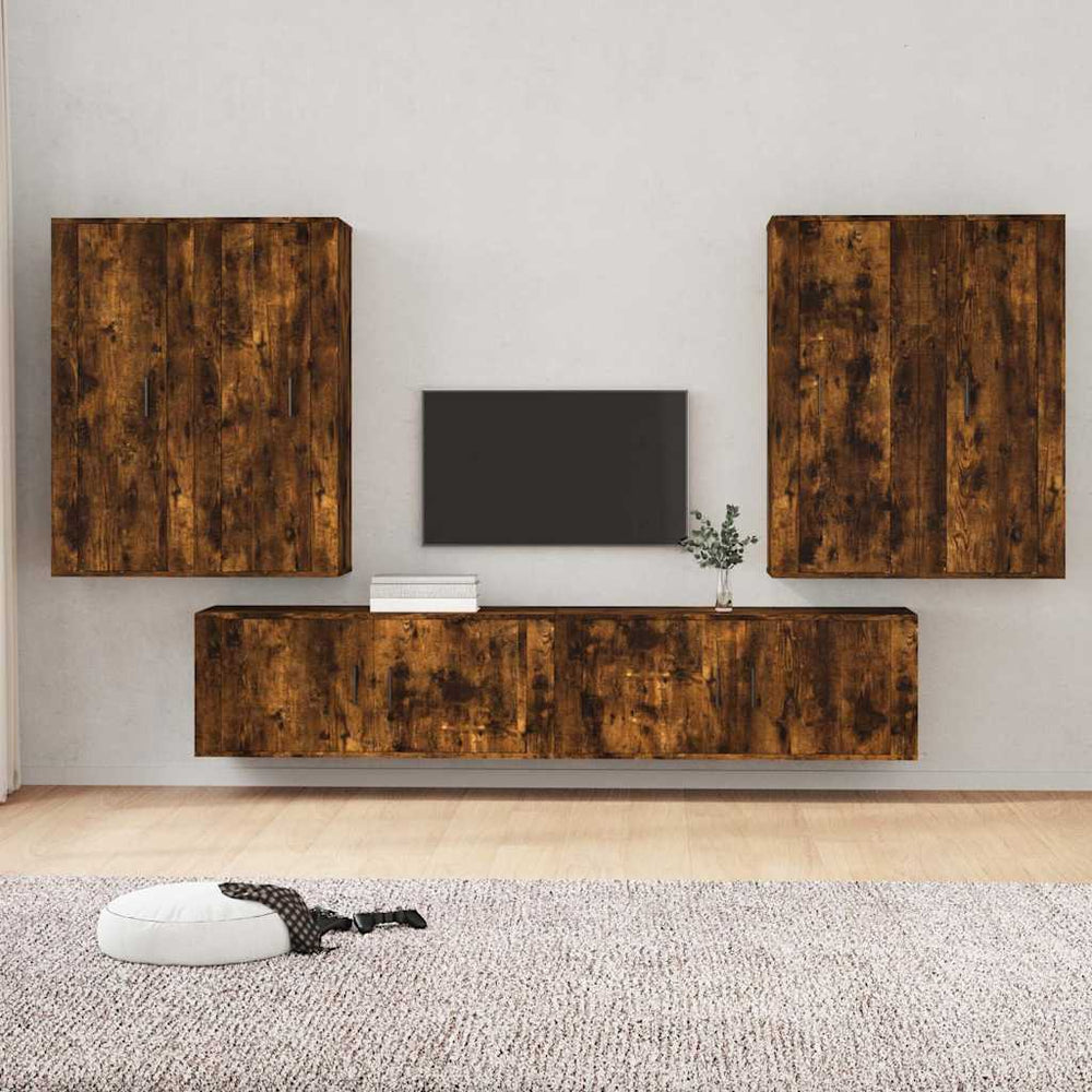 6-tlg. TV-Schrank-Set Räuchereiche Holzwerkstoff