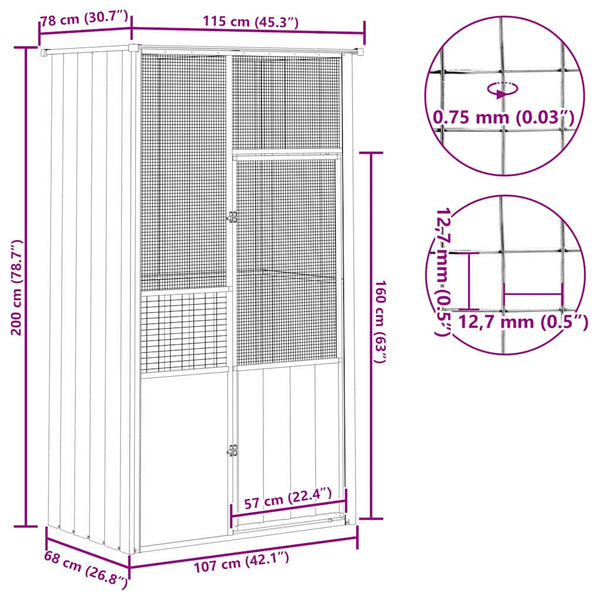 Voliere Anthrazit 115x78x200 cm Verzinkter Stahl