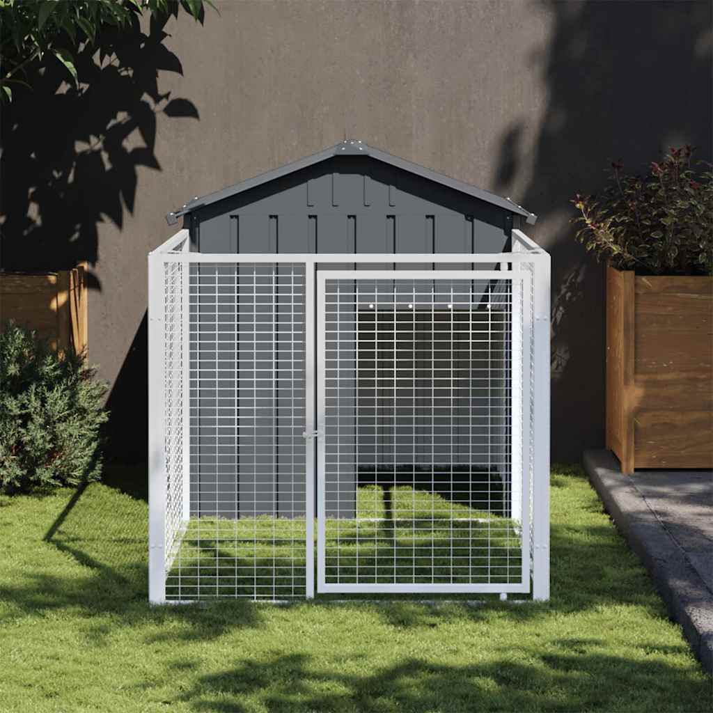 vidaXL Niche pour chien avec enclos, anthracite, 117x201x123 cm, acier galvanisé