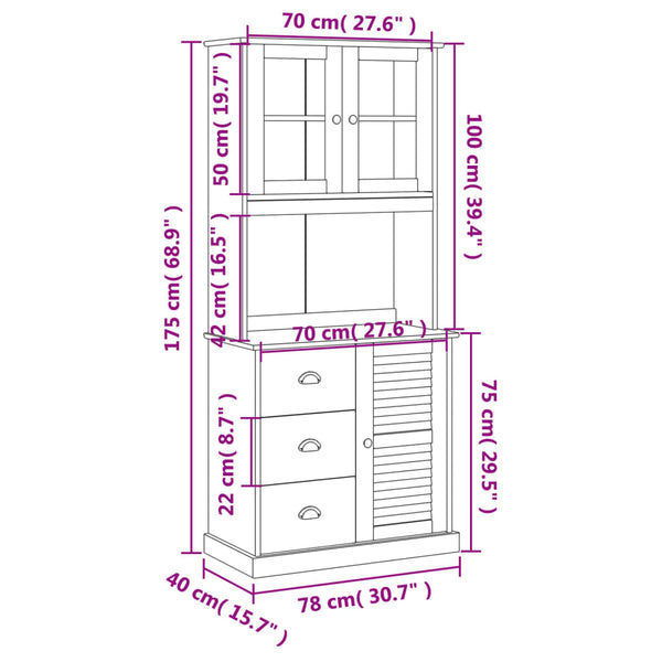 Highboard VIGO Weiß Kiefer Massivholz 78x175cm
