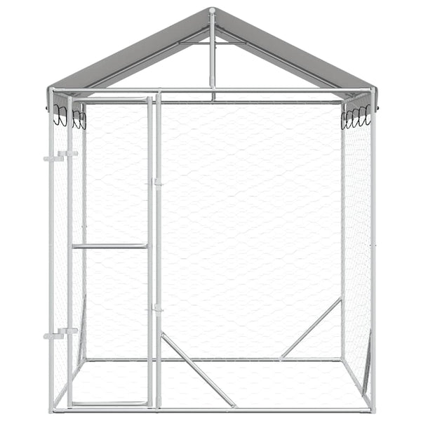 Outdoor-Hundezwinger mit Dach Silber 2x2x2,5 m Verzinkter Stahl