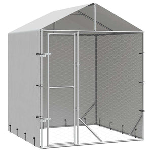 Outdoor-Hundezwinger mit Dach Silber 2x2x2,5 m Verzinkter Stahl
