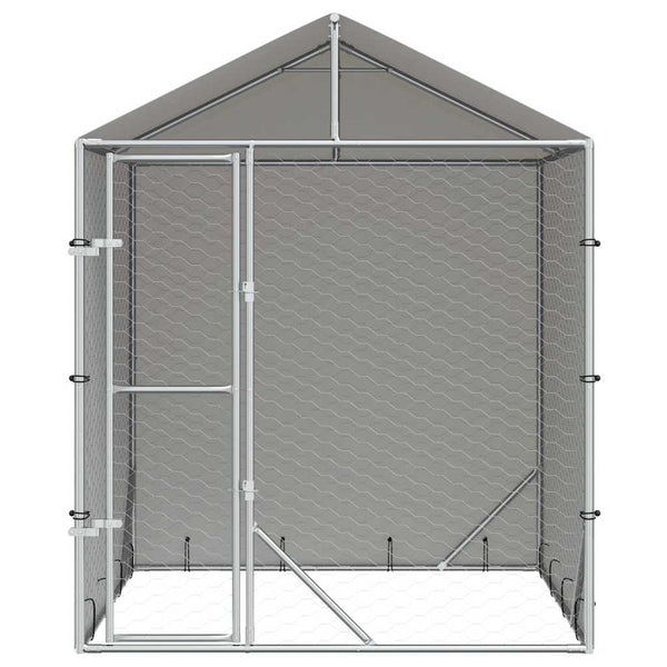 Outdoor-Hundezwinger mit Dach Silber 2x2x2,5 m Verzinkter Stahl