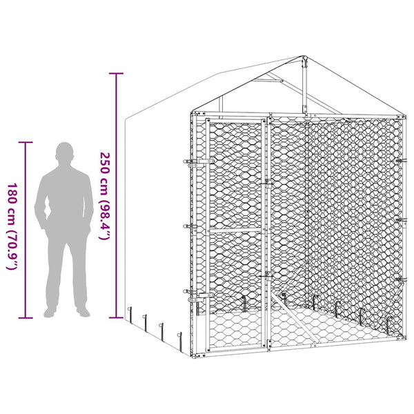 Outdoor-Hundezwinger mit Dach Silber 2x2x2,5 m Verzinkter Stahl