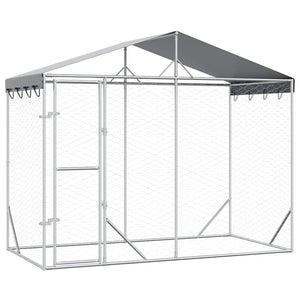 Outdoor-Hundezwinger mit Dach Silber 3x1,5x2,5m Stahl Verzinkt