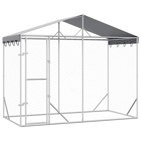 Outdoor-Hundezwinger mit Dach Silber 3x1,5x2,5m Stahl Verzinkt