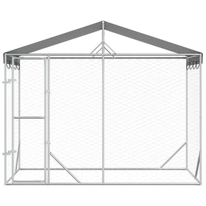 Outdoor-Hundezwinger mit Dach Silber 3x1,5x2,5m Stahl Verzinkt