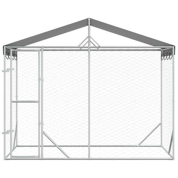Outdoor-Hundezwinger mit Dach Silber 3x1,5x2,5m Stahl Verzinkt