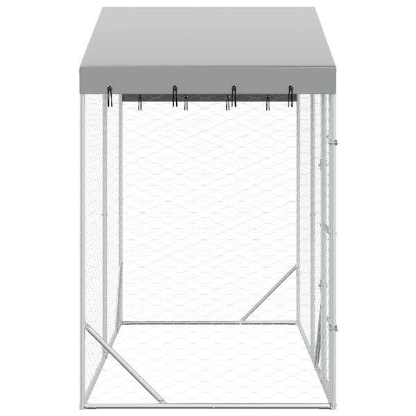 Outdoor-Hundezwinger mit Dach Silber 3x1,5x2,5m Stahl Verzinkt