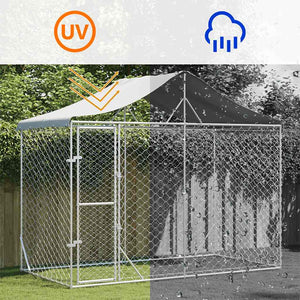 Outdoor-Hundezwinger mit Dach Silber 3x1,5x2,5m Stahl Verzinkt