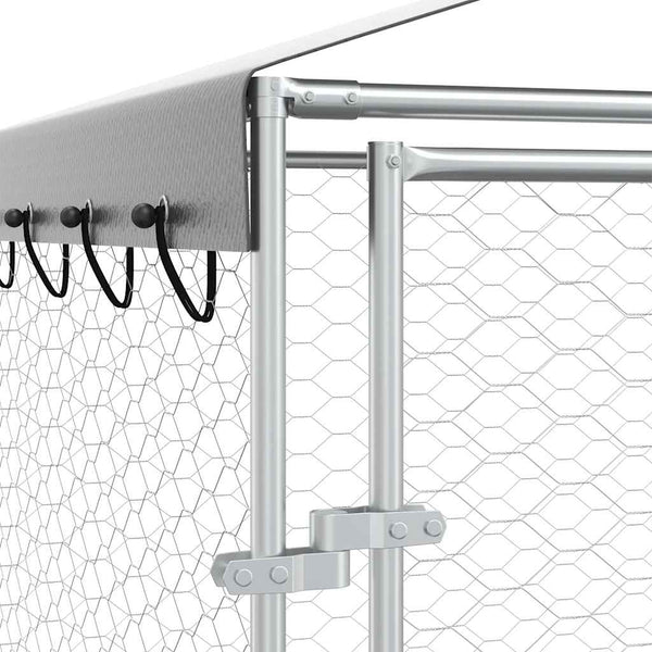 Outdoor-Hundezwinger mit Dach Silber 3x1,5x2,5m Stahl Verzinkt