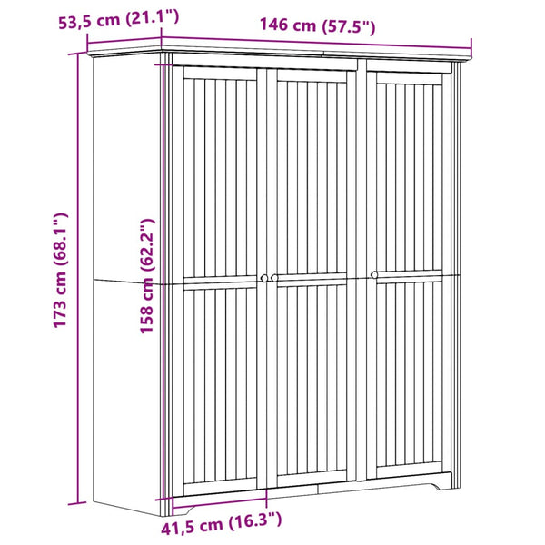 vidaXL Armoire BODO Gris 146x53,5x173 cm Bois de pin massif