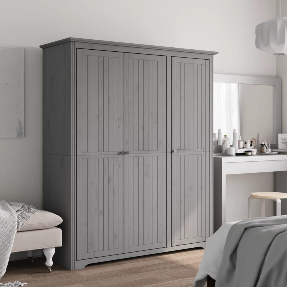 Kleiderschrank BODO Grau Kiefer Massivholz 146 cm