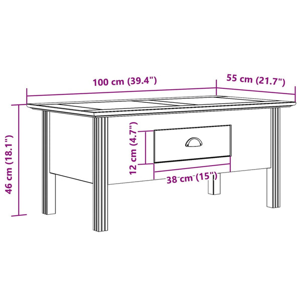 Weißer Couchtisch BODO Kiefer Massivholz 100x55 cm