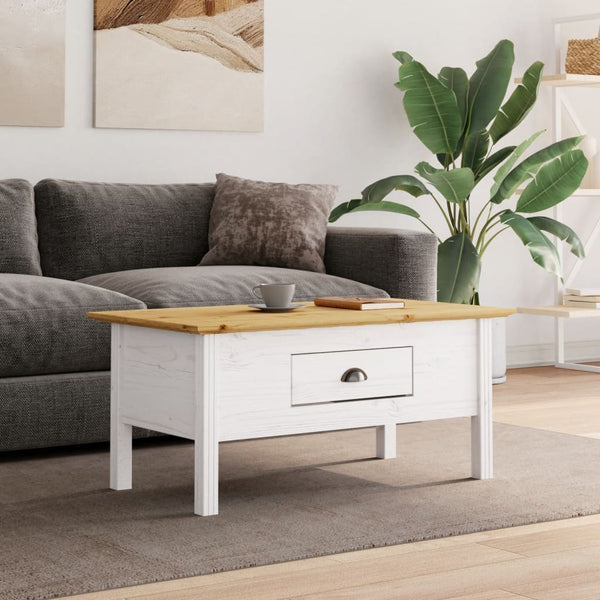 Couchtisch Kiefer Massivholz Weiß/Braun 100x55 cm