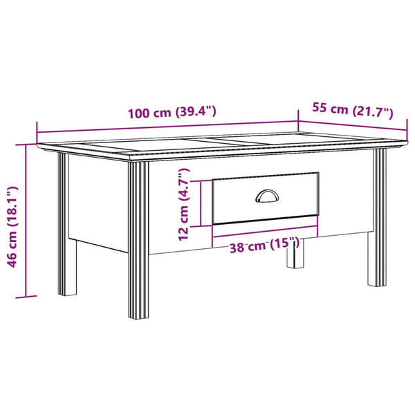 Couchtisch BODO Grau Kiefer Massivholz 100x55 cm