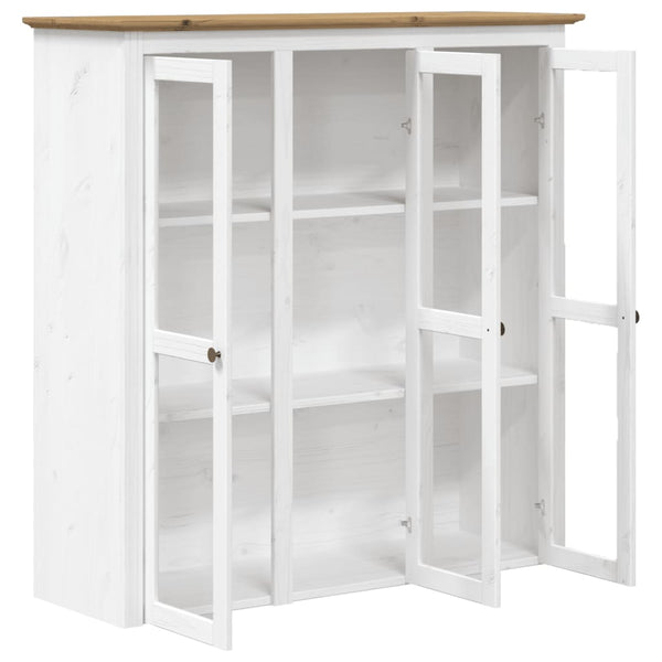 Vitrinenschrank BODO Kiefer Massivholz Weiß/Braun
