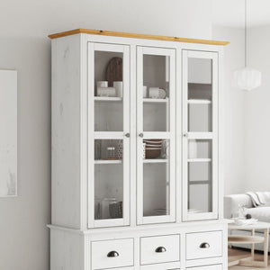 Vitrinenschrank BODO Kiefer Massivholz Weiß/Braun