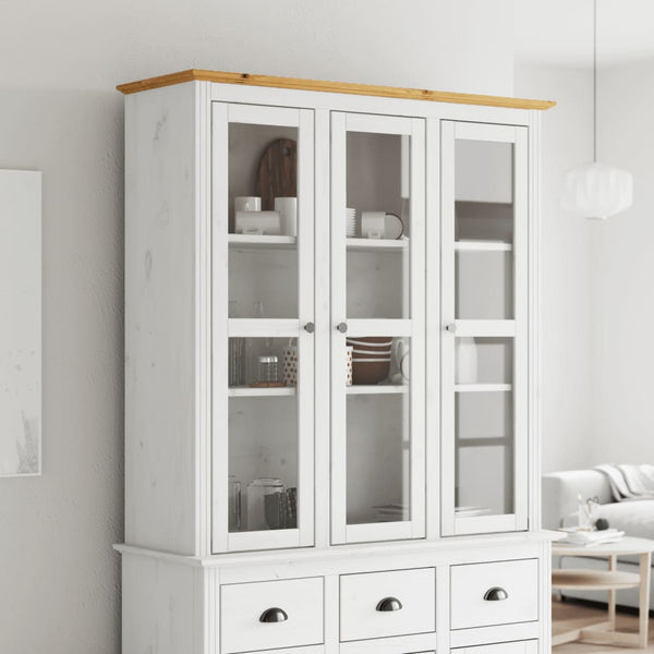 Vitrinenschrank BODO Kiefer Massivholz Weiß/Braun