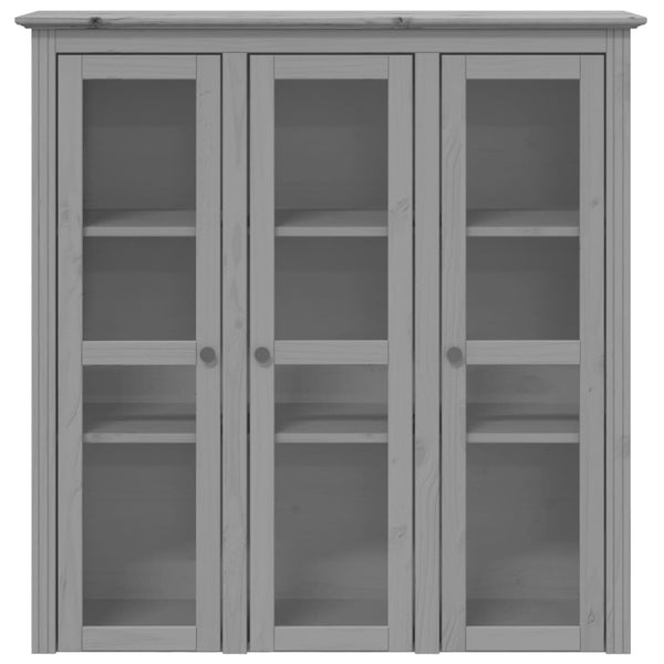 Grauer Vitrinenschrank BODO Kiefer Massivholz