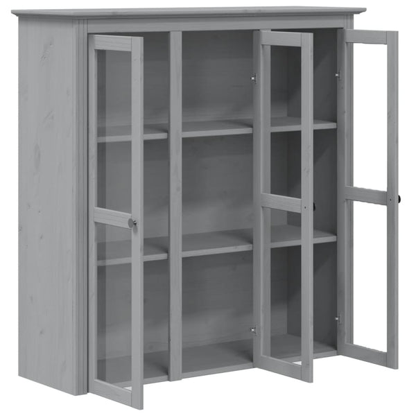 Grauer Vitrinenschrank BODO Kiefer Massivholz